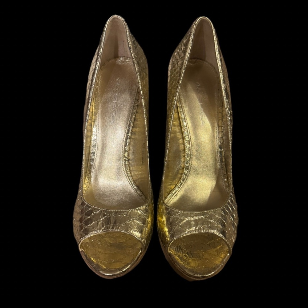 Via Spiga Metallic Gold Peep-Toe Heels
